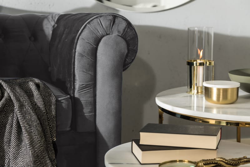 Chesterfield Deluxe 3-istuttava Etupyöreä vuodesohva sametissa - Tummanharmaa Sametti - Huonekalut - Sohva - Vuodesohva - 3 istuttava vuodesohva