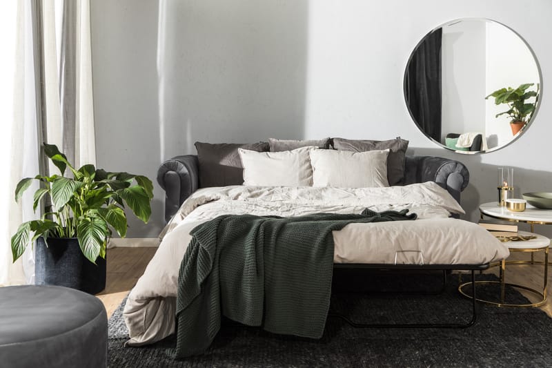 Chesterfield Deluxe 3-istuttava Etupyöreä vuodesohva sametissa - Tummanharmaa Sametti - Huonekalut - Sohva - Vuodesohva - 3 istuttava vuodesohva