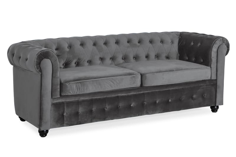 Chesterfield Deluxe 3-istuttava Etupyöreä vuodesohva sametissa - Tummanharmaa Sametti - Huonekalut - Sohva - Vuodesohva - 3 istuttava vuodesohva