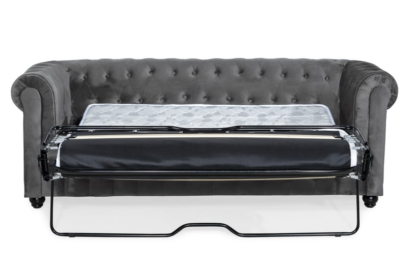Chesterfield Deluxe 3-istuttava Etupyöreä vuodesohva sametissa - Tummanharmaa Sametti - Huonekalut - Sohva - Vuodesohva - 3 istuttava vuodesohva