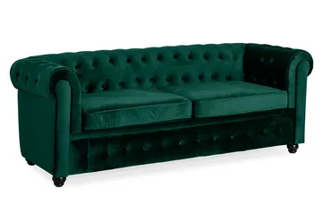 Chesterfield Lyx 3-istuttava eteen avattava vuodesohva HVILA-sijauspatjalla 140x200 cm, polyesterivaahto ja pestävä päällinen - Vihreä - Huonekalut - Sohva - Vuodesohva - 3 istuttava vuodesohva
