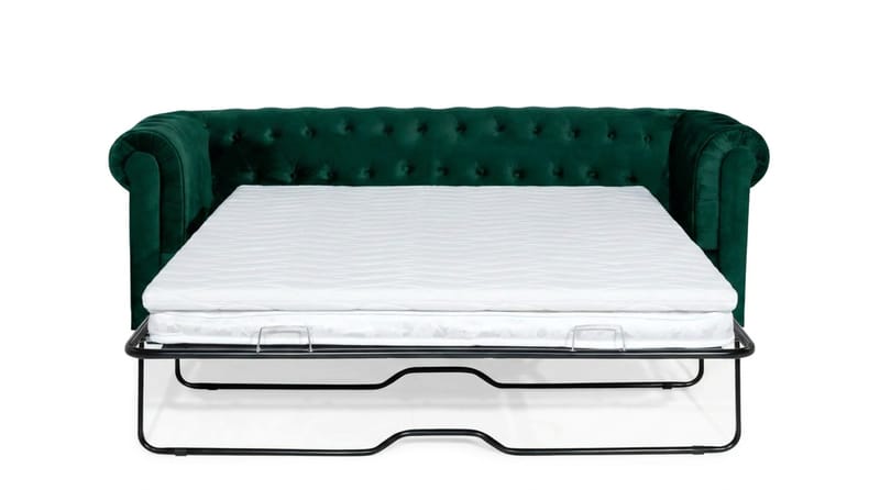 Chesterfield Lyx 3-istuttava eteen avattava vuodesohva HVILA-sijauspatjalla 140x200 cm, polyesterivaahto ja pestävä päällinen - Vihreä - Huonekalut - Sohva - Vuodesohva - 3 istuttava vuodesohva