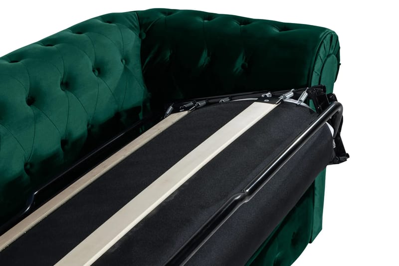Chesterfield Lyx 3-istuttava eteen avattava vuodesohva HVILA-sijauspatjalla 140x200 cm, polyesterivaahto ja pestävä päällinen - Vihreä - Huonekalut - Sohva - Vuodesohva - 3 istuttava vuodesohva