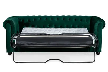 Chesterfield Lyx 3-istuttava eteen avattava vuodesohva HVILA-sijauspatjalla 140x200 cm, polyesterivaahto ja pestävä päällinen - Vihreä - Huonekalut - Sohva - Vuodesohva - 3 istuttava vuodesohva