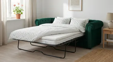 Chesterfield Lyx 3-istuttava eteen avattava vuodesohva HVILA-sijauspatjalla 140x200 cm, polyesterivaahto ja pestävä päällinen - Vihreä - Huonekalut - Sohva - Vuodesohva - 3 istuttava vuodesohva