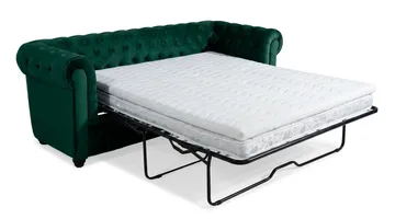 Chesterfield Lyx 3-istuttava eteen avattava vuodesohva HVILA-sijauspatjalla 140x200 cm, polyesterivaahto ja pestävä päällinen - Vihreä - Huonekalut - Sohva - Vuodesohva - 3 istuttava vuodesohva