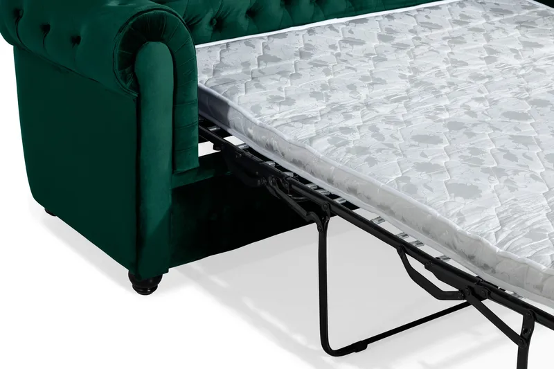 Chesterfield Lyx 3-istuttava eteenpäin avattava vuodesohva sametista - Tummanvihreä - Huonekalut - Sohva - Vuodesohva - 3 istuttava vuodesohva