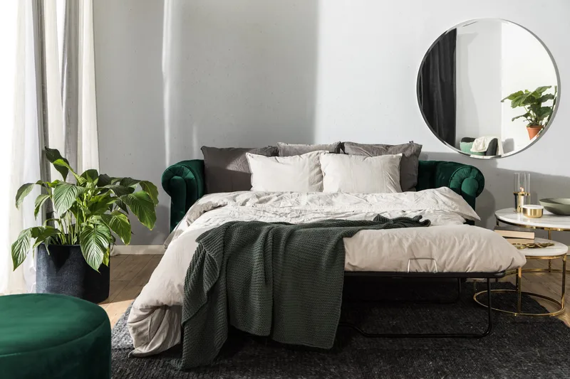 Chesterfield Lyx 3-istuttava eteenpäin avattava vuodesohva sametista - Tummanvihreä - Huonekalut - Sohva - Vuodesohva - 3 istuttava vuodesohva