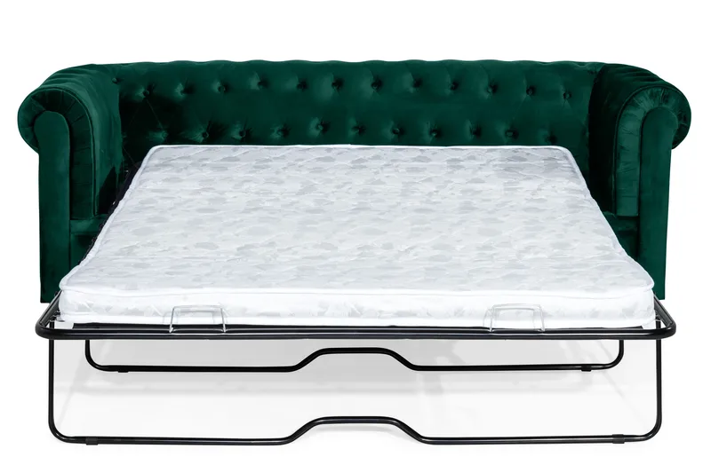 Chesterfield Lyx 3-istuttava eteenpäin avattava vuodesohva sametista - Tummanvihreä - Huonekalut - Sohva - Vuodesohva - 3 istuttava vuodesohva