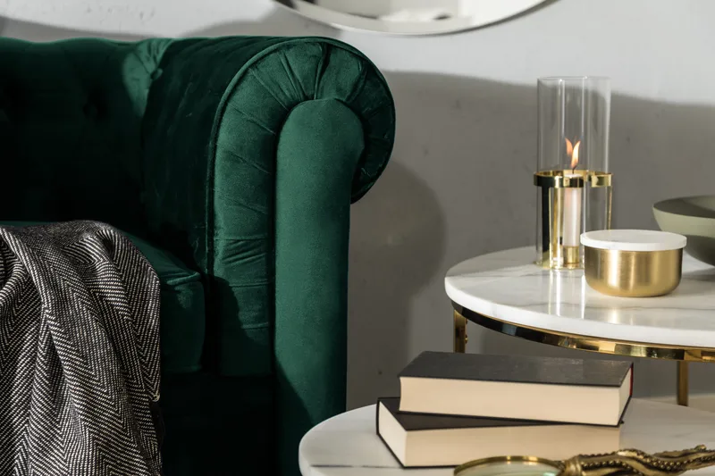 Chesterfield Lyx 3-istuttava eteenpäin avattava vuodesohva sametista - Tummanvihreä - Huonekalut - Sohva - Vuodesohva - 3 istuttava vuodesohva