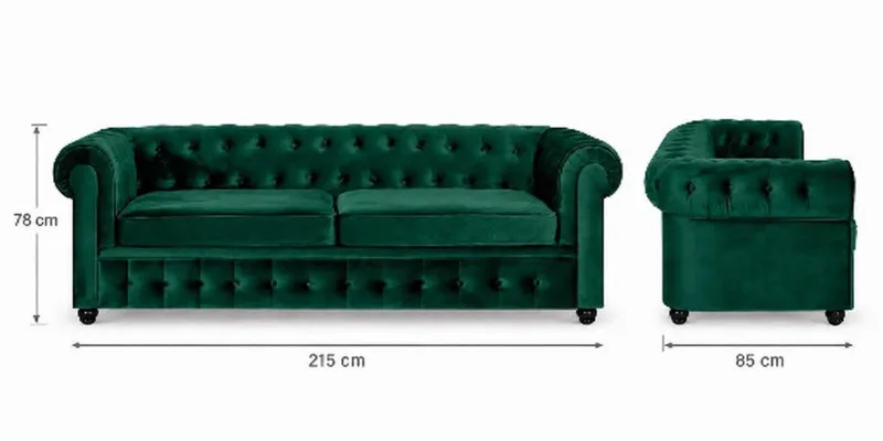 Chesterfield Lyx 3-istuttava eteenpäin avattava vuodesohva sametista - Vihreä - Huonekalut - Sohva - Vuodesohva - 3 istuttava vuodesohva