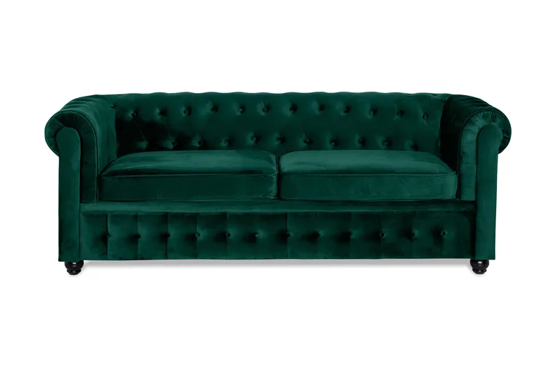 Chesterfield Lyx 3-istuttava eteenpäin avattava vuodesohva sametista, Vihreä