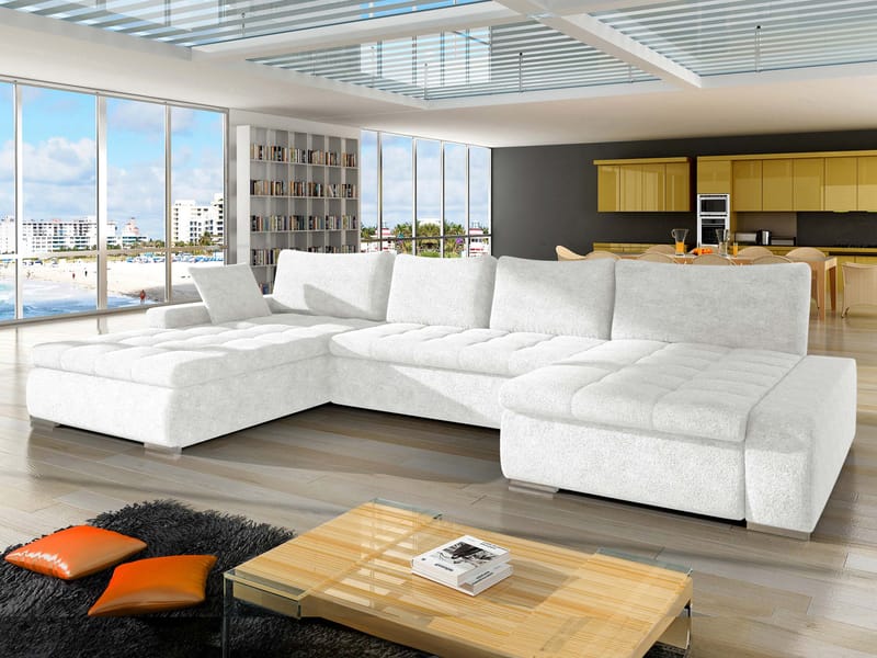 Cillo 5-istuttava U-muotoinen vuodesohva kaksidivaanilla - valkoinen - Huonekalut - Sohva - Vuodesohva