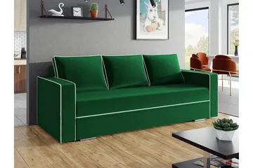 Clarina 3-istuttava vuodesohva 143x200 cm säilytystilalla samettiverhoilulla - Vihreä - Huonekalut - Sohva - Vuodesohva - 3 istuttava vuodesohva