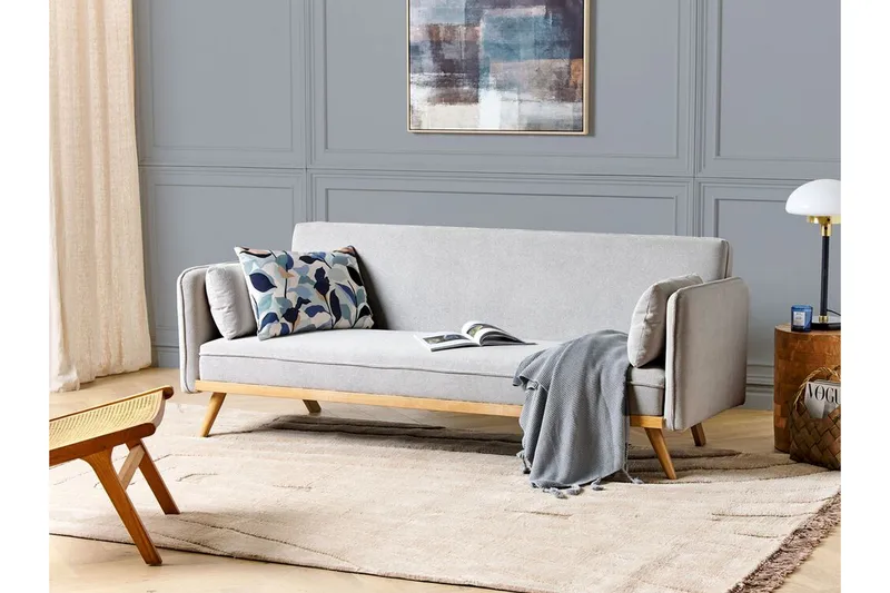 Clem Vuodesohva 3-istuttava - Harmaa/Vaalea puu - Huonekalut - Sohva - Vuodesohva - 3 istuttava vuodesohva