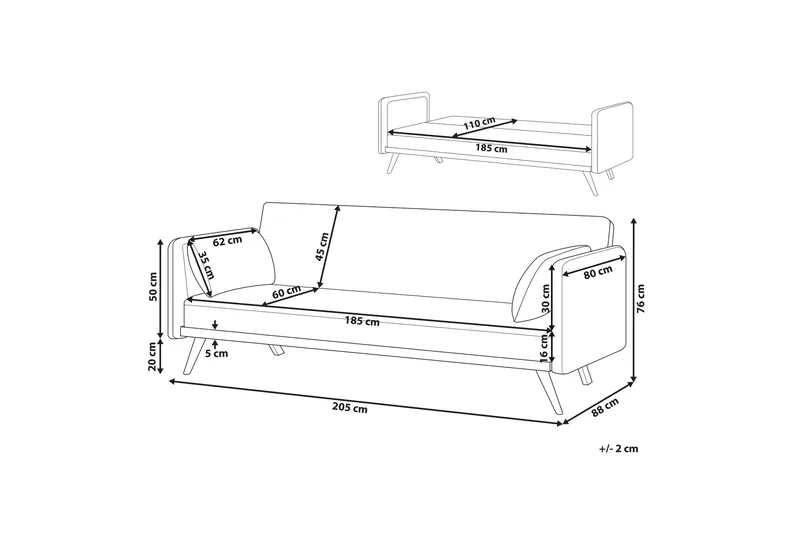 Clem Vuodesohva 3-istuttava - Harmaa/Vaalea puu - Huonekalut - Sohva - Vuodesohva - 3 istuttava vuodesohva