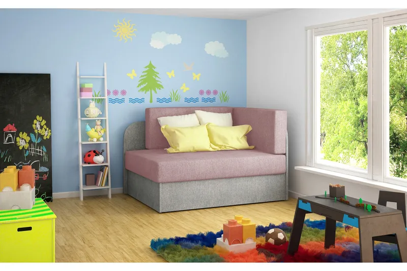 Crenviz 1-istuttava kompakti vuodesohva 73x166 cm kangasta, Pinkki|Harmaa