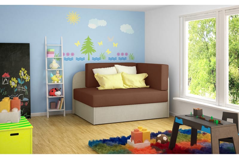 Crenviz 1-istuttava kompakti vuodesohva 73x166 cm plyysiä, Beige|Ruskea