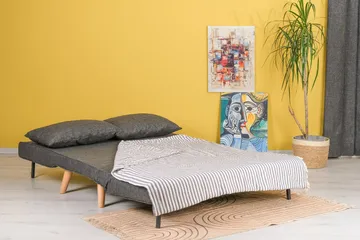 Daigo pieni 2-paikkainen eteenpäin avattava vuodesohva 120x180 cm kankaasta - Harmaa - Huonekalut - Sohva - Vuodesohva