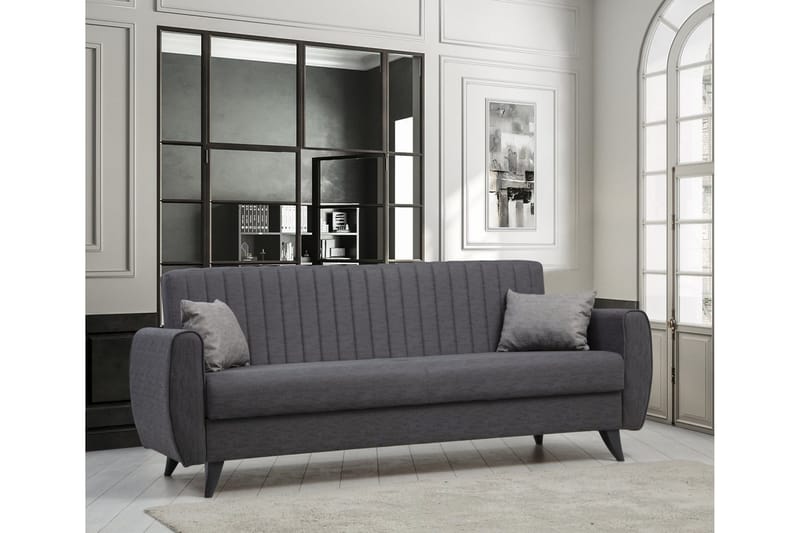 Dalima 3-istuttava vuodesohva 55x183 cm säilytystilalla, kangas - Antrasiitti - Huonekalut - Sohva - Vuodesohva - 3 istuttava vuodesohva