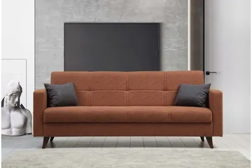 Darcia 3-istuttava vuodesohva 55x183 cm säilytystilalla, pellavaa - Terrakotta - Huonekalut - Sohva - Vuodesohva - 3 istuttava vuodesohva