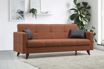 Darcia 3-istuttava vuodesohva 55x183 cm säilytystilalla, pellavaa - Terrakotta - Huonekalut - Sohva - Vuodesohva - 3 istuttava vuodesohva