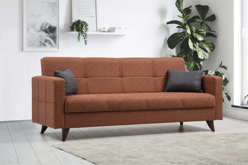 Darcia 3-istuttava vuodesohva 55x183 cm säilytystilalla, pellavaa - Terrakotta - Huonekalut - Sohva - Vuodesohva - 3 istuttava vuodesohva