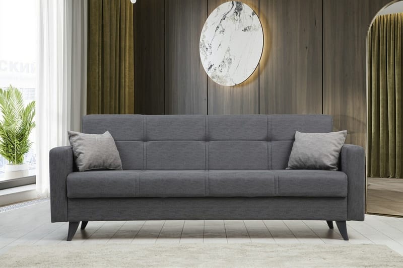 Darcia 3-istuttava vuodesohva 55x183 cm säilytystilalla kankaalla - Harmaa - Huonekalut - Sohva - Vuodesohva - 3 istuttava vuodesohva