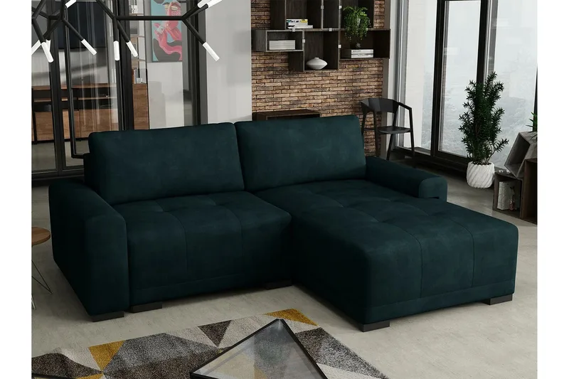 Denegal 2-istuttava vasemmanpuoleinen vuodesohva säilytystilalla 130x190 cm samettia - Vihreä - Huonekalut - Sohva - Vuodesohva