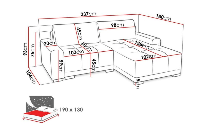 Denegal 2-sits Hörnbäddsoffa Brown - Huonekalut - Sohva - Vuodesohva