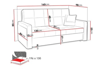 Denegal 3-istuttava vuodesohva 130x196 cm säilytystilalla keinonahkaa - Musta - Huonekalut - Sohva - Vuodesohva - 3 istuttava vuodesohva