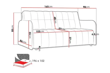Denegal 3-istuttava vuodesohva 152x196 cm säilytystilalla kankaalla - Vihreä - Huonekalut - Sohva - Vuodesohva - 3 istuttava vuodesohva
