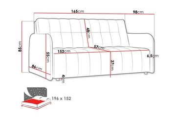 Denegal 3-istuttava vuodesohva 152x196 cm säilytystilalla kankaasta - Sininen - Huonekalut - Sohva - Vuodesohva - 3 istuttava vuodesohva