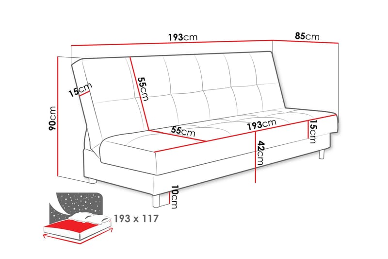 Denegal 3-sits Bäddsoffa NO_BRAND Beige/Light beige - Huonekalut - Sohva - Vuodesohva - 3 istuttava vuodesohva