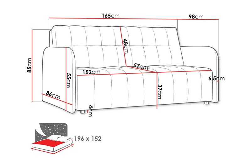 Denegal 3-sits Bäddsoffa NO_BRAND Dark grey - Huonekalut - Sohva - Vuodesohva - 3 istuttava vuodesohva