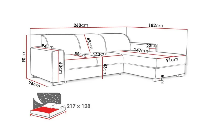 Denegal 3-sits Hörnbäddsoffa beige - Huonekalut - Sohva - Vuodesohva