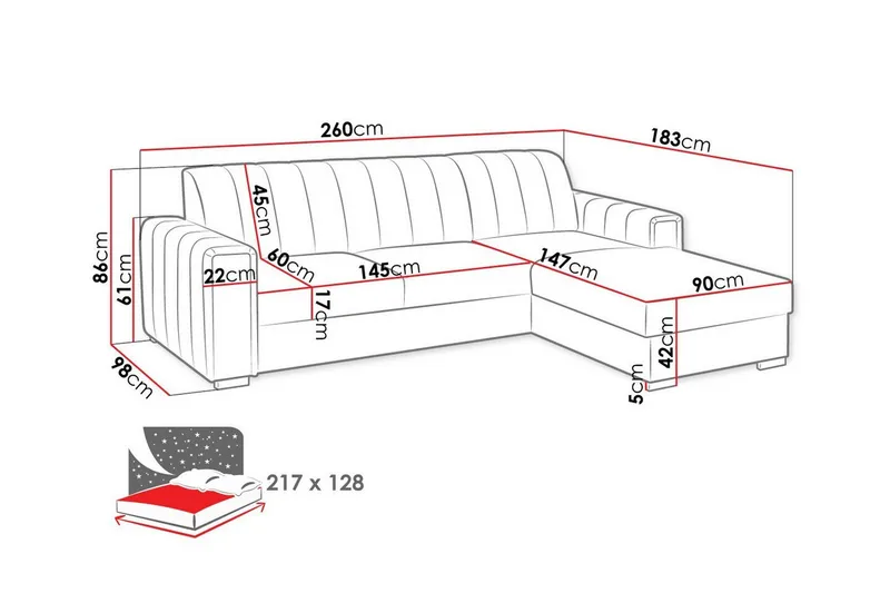 Denegal 3-sits Hörnbäddsoffa Dark grey - Huonekalut - Sohva - Vuodesohva