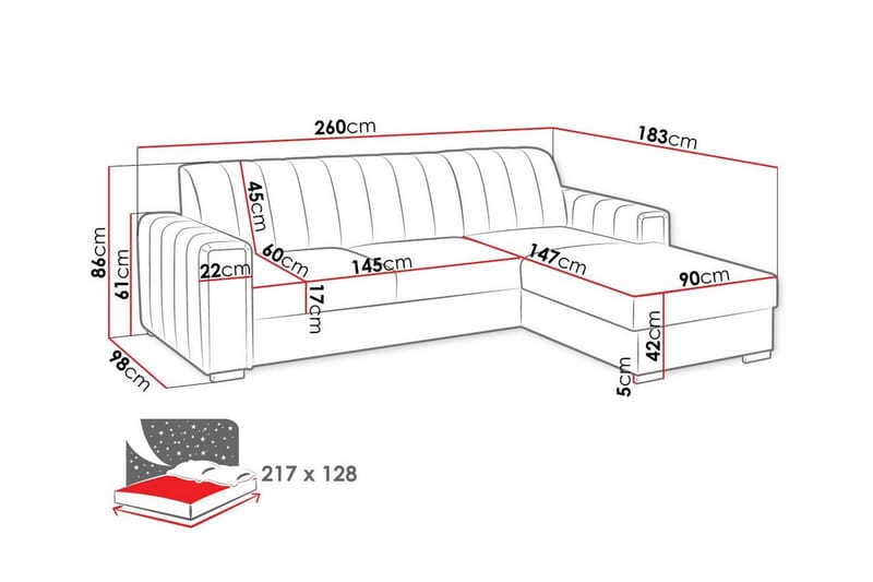 Denegal 3-sits Hörnbäddsoffa Dark grey - Huonekalut - Sohva - Vuodesohva