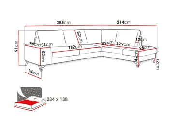 Derry 4-istuttava vasen l-muotoinen kulmavuodesohva säilytystilalla kangasta - Harmaa - Huonekalut - Sohva - Vuodesohva