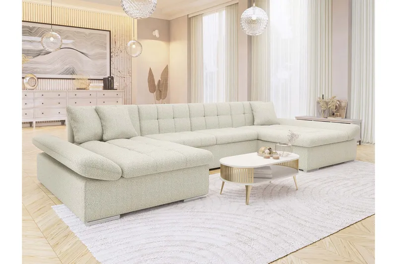 Dewitt Vuodedivaanisohva, kaksoisdivaani, 5-istuttava - Beige - Huonekalut - Sohva - Vuodesohva