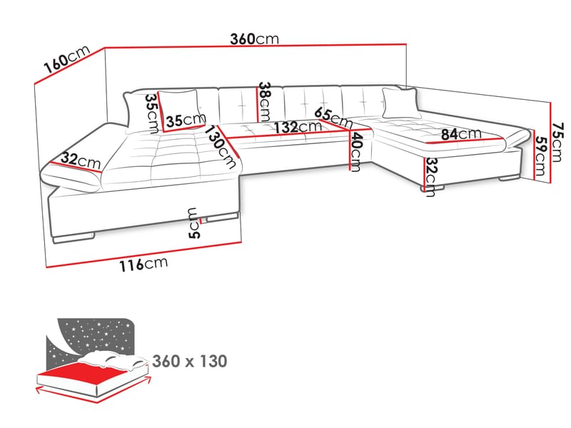 Dewitt Vuodesohva kaksoisdivaanilla 5istuttava - Ruskea - Huonekalut - Sohva - Vuodesohva