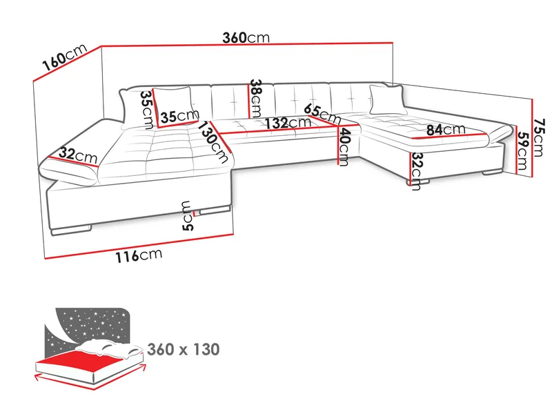 Dewitt Vuodesohva kaksoisdivaanilla 5istuttava - Ruskea - Huonekalut - Sohva - Vuodesohva