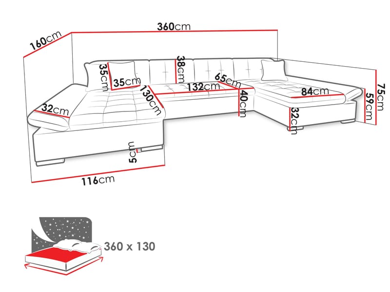 Dewitt Vuodesohva kaksoisdivaanilla 5istuttava - Ruskea - Huonekalut - Sohva - Vuodesohva