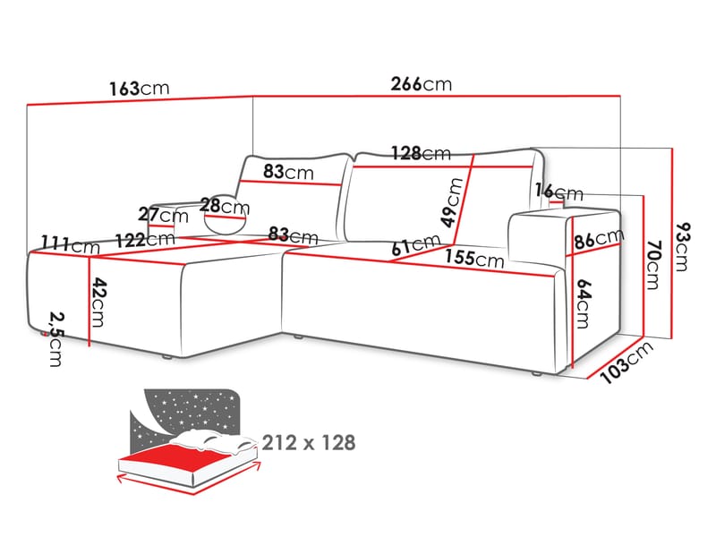 Deylor Vuodesohva divaanilla 3istuttava - Rosa - Huonekalut - Sohva - Vuodesohva