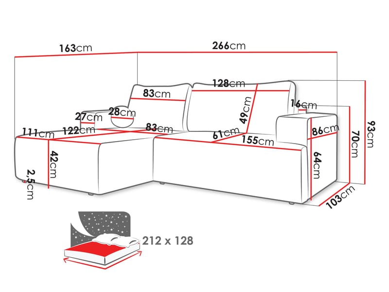 Deylor Vuodesohva divaanilla 3istuttava - Sininen - Huonekalut - Sohva - Vuodesohva