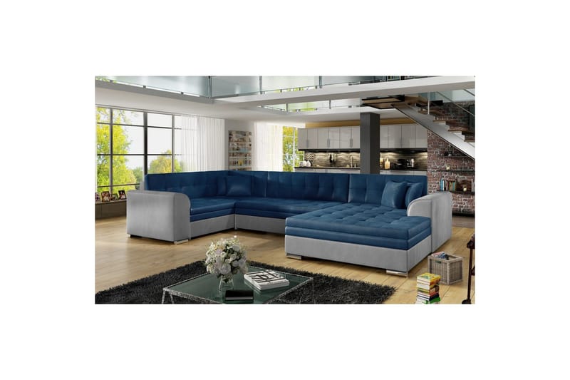 Divaani Eltap Damario 338x189x78 cm, Monolith 77, Monolith 84, sininen, vaaleanharmaa, Oikea