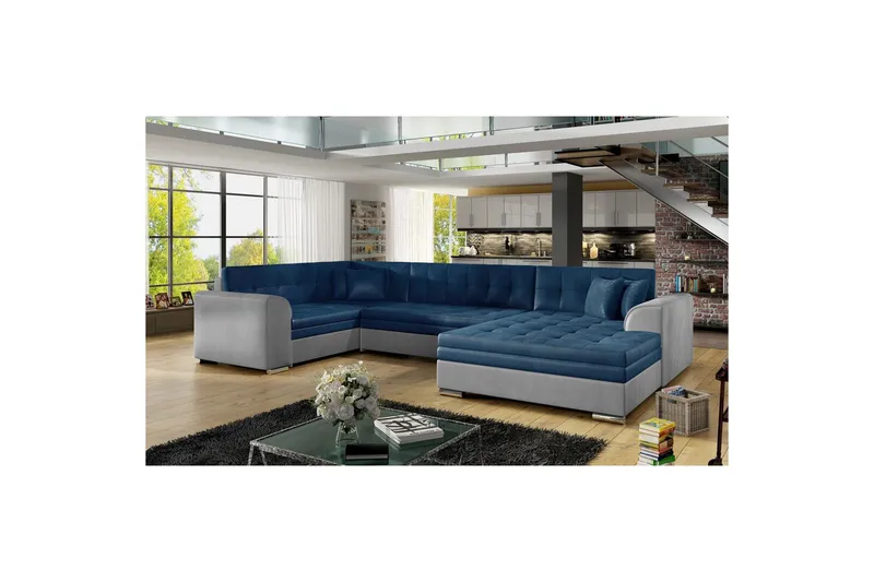 Divaani Eltap Damario 338x189x78 cm, Monolith 77, Monolith 84, sininen, vaaleanharmaa, Oikea