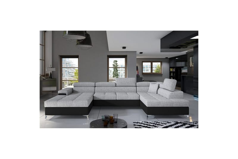 Divaani Eltap Eduardo 337x205x88 cm - Berlin 01, Pehmeä 11, Harmaa, Musta, Oikea - Huonekalut - Sohva - Vuodesohva