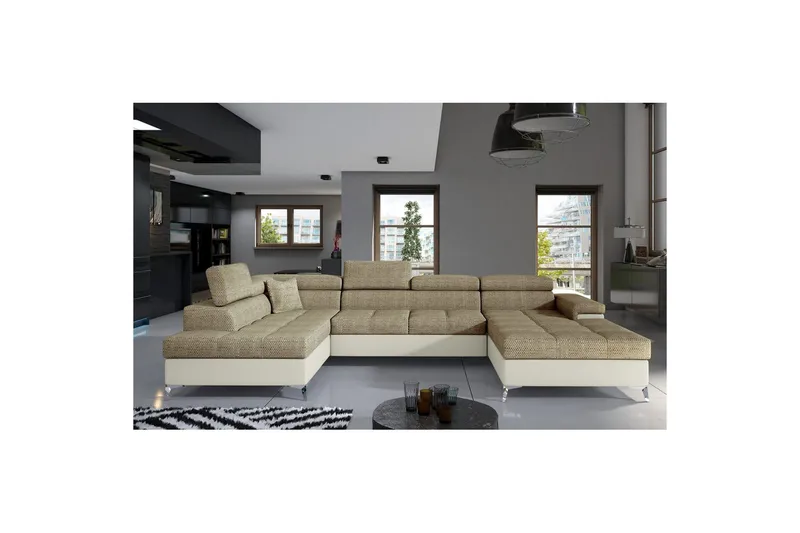 Divaani Eltap Eduardo 337x205x88 cm - Berlin 03, Pehmeä 33, Beige, Vasen - Huonekalut - Sohva - Vuodesohva