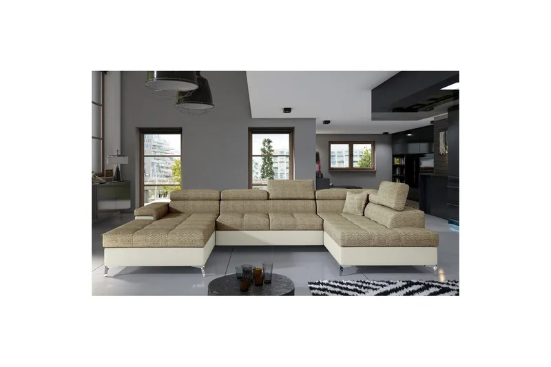 Divaani Eltap Eduardo 337x205x88 cm - Berlin 03, Pehmeä 33, Beige, Oikea - Huonekalut - Sohva - Vuodesohva